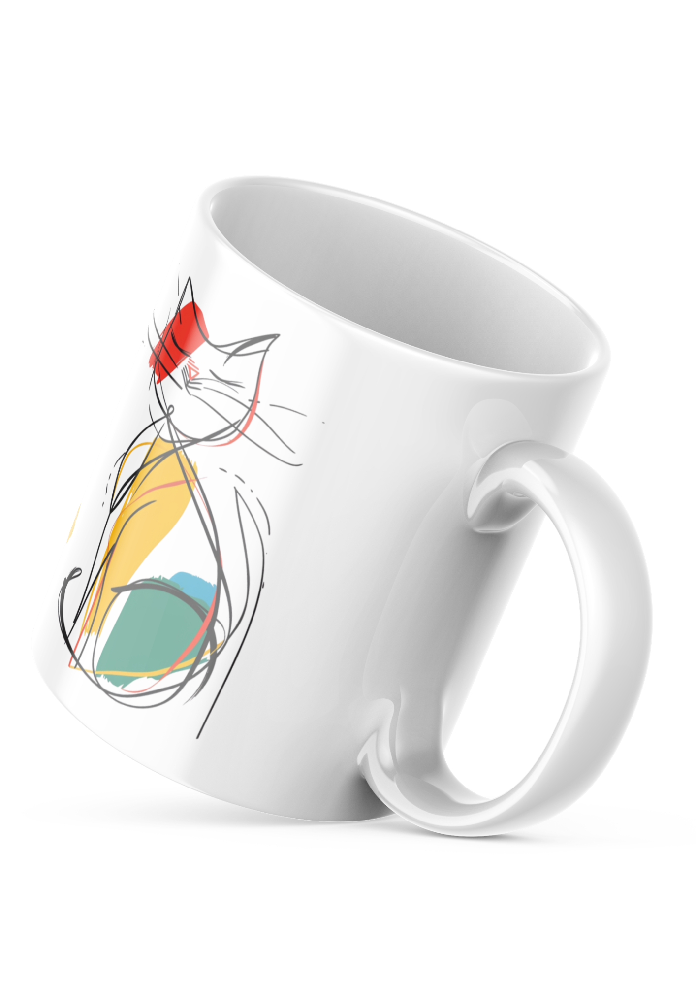 artistic kitty line art with paw prints – 11oz ceramic