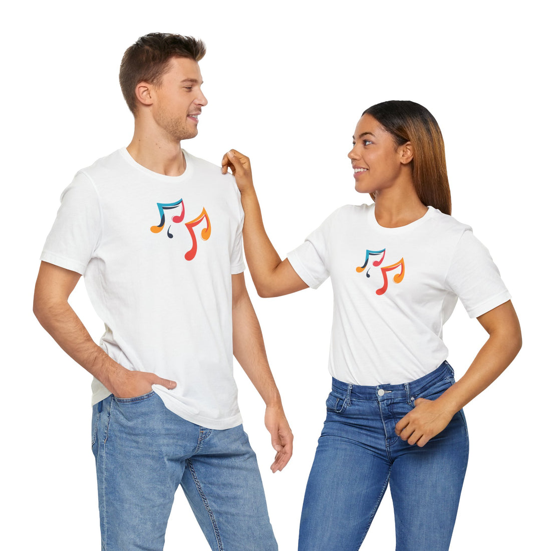 Colorful Music Notes T-Shirt | White Cotton Tee with Vibrant Musical Design | Stylish and Comfortable Unisex Shirt