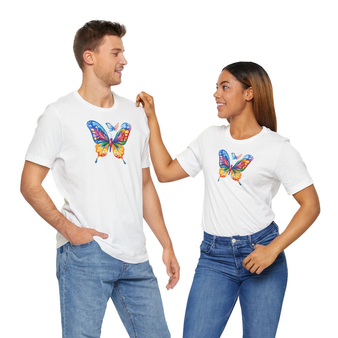 Colorful Butterfly Graphic T-Shirt | 100% Cotton White Tee with Vibrant Butterfly Design | Stylish and Comfortable Unisex Shirt