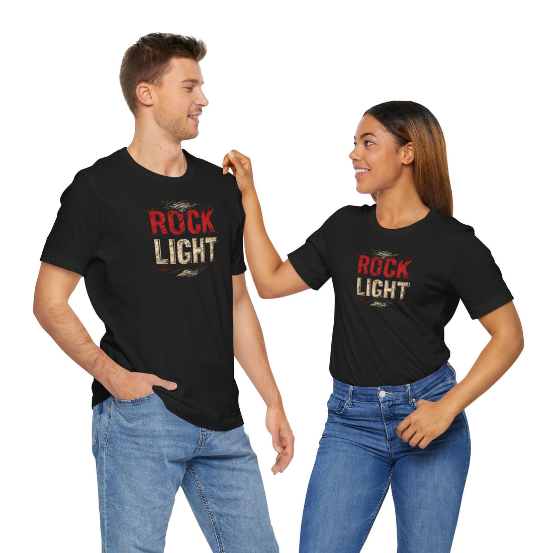 Rock Light T-Shirt | Black Cotton Tee with Distressed Red and White Text Design | Stylish and Comfortable Unisex Shirt