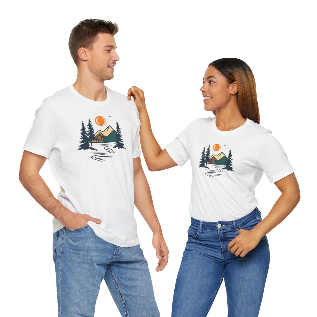 Cabin in the Woods T-Shirt | White Cotton Tee with Scenic Nature Design | Comfortable and Stylish Unisex Outdoor Shirt