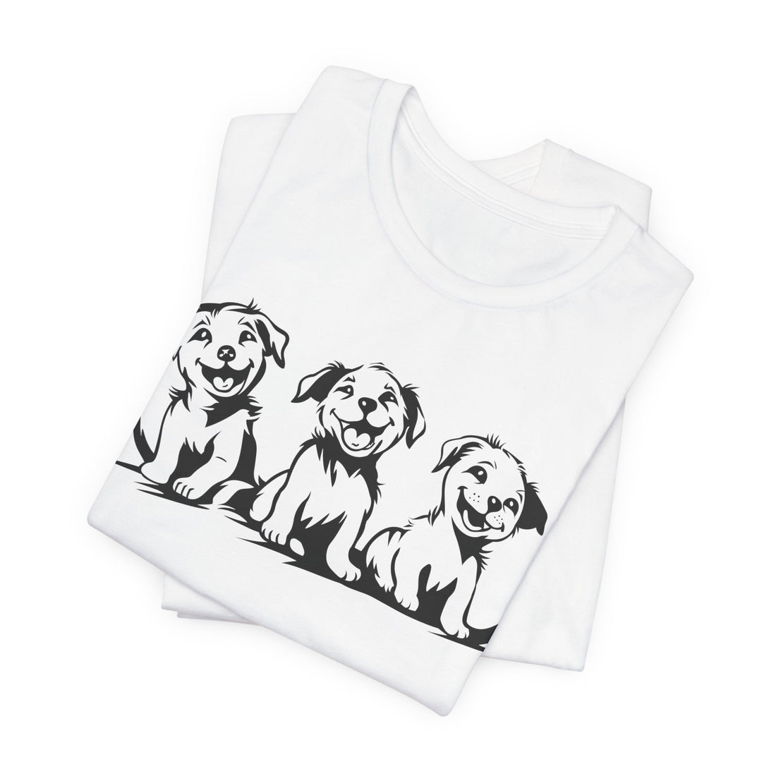 Three Puppies T-Shirt | White Cotton Tee with Adorable Dog Illustration | Stylish and Comfortable Unisex Shirt for Dog Lovers