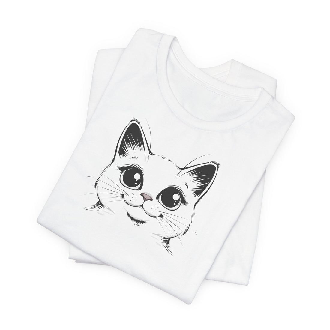 Cute Big-Eyed Cat T-shirt | Adorable Feline Art Design | Casual Animal Lover Tee