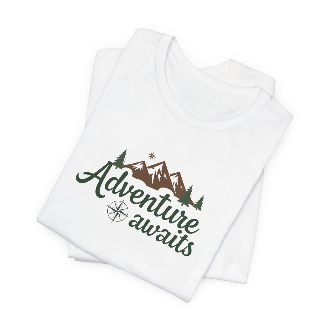 Adventure-Awaits-T-Shirt - Outdoor-Explorer-Tee - Hiking-Graphic-Shirt - Nature-Lover-Apparel - Mountain-Adventurer-Tee - White-Cotton-Unisex-Shirt - Travel-Enthusiast-Gift