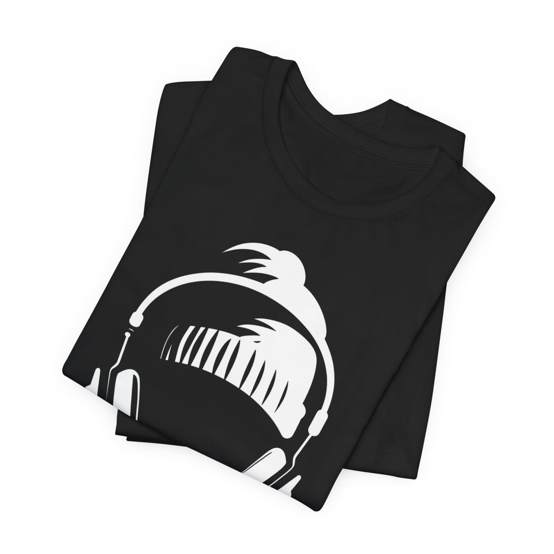 Headphones and Beanie Graphic T-Shirt | Black Cotton Tee with Minimalist Music Design | Stylish and Comfortable Unisex Shirt for Music Enthusiasts