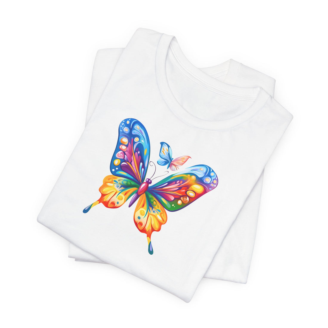 Colorful Butterfly Graphic T-Shirt | 100% Cotton White Tee with Vibrant Butterfly Design | Stylish and Comfortable Unisex Shirt