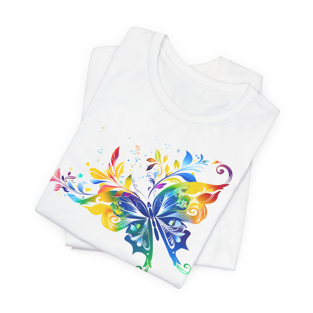 Colorful Butterfly T-Shirt | White Cotton Tee with Vibrant Butterfly Design | Stylish and Comfortable Unisex Shirt for Nature Lovers