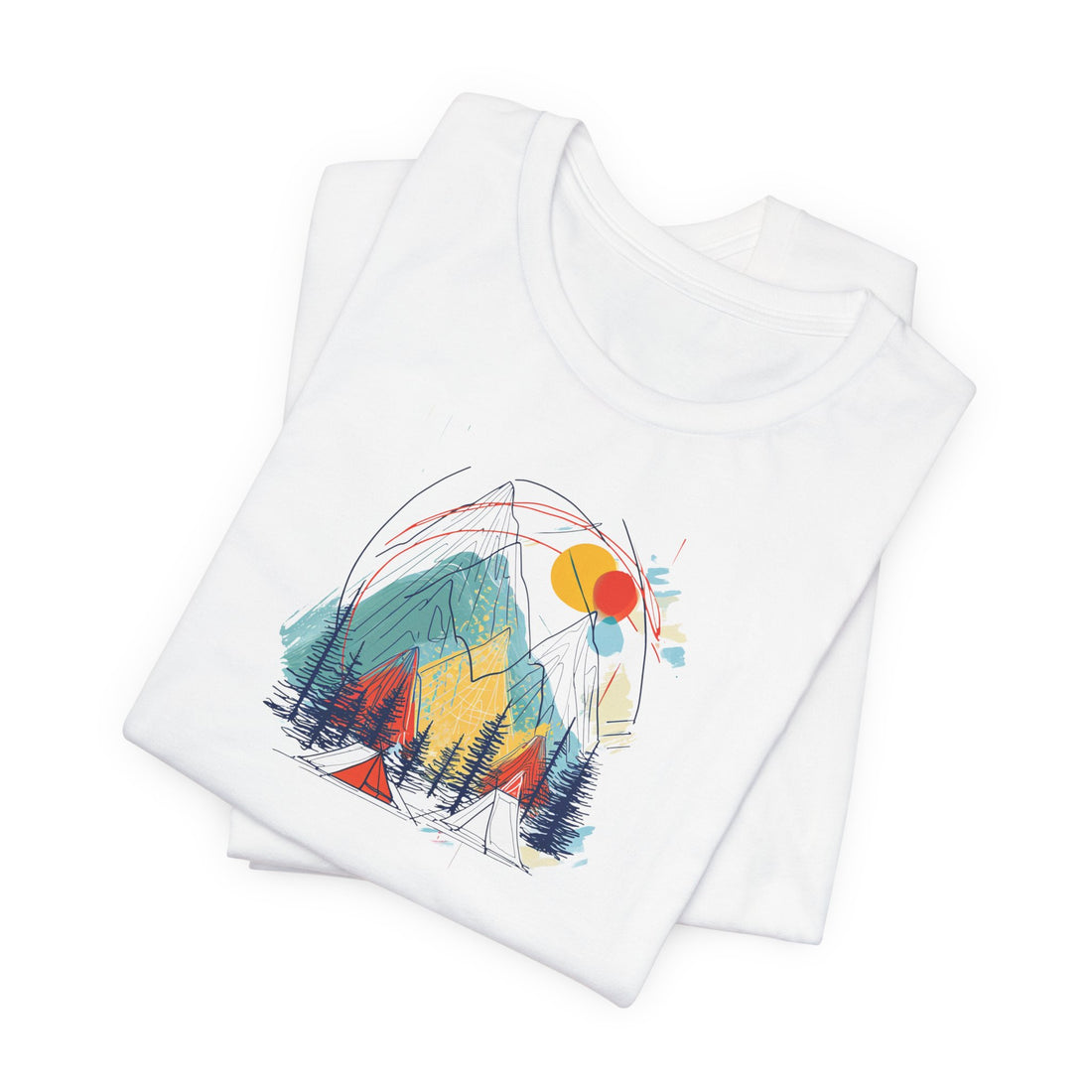 Colorful Mountain Adventure T-shirt | Abstract Nature Design | Outdoor Camping Graphic Tee