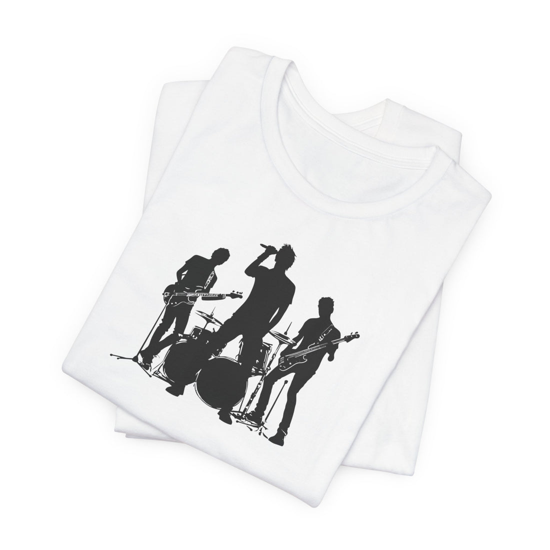 Band Silhouette T-Shirt | White Cotton Tee with Black Music Band Design | Stylish and Comfortable Unisex Shirt