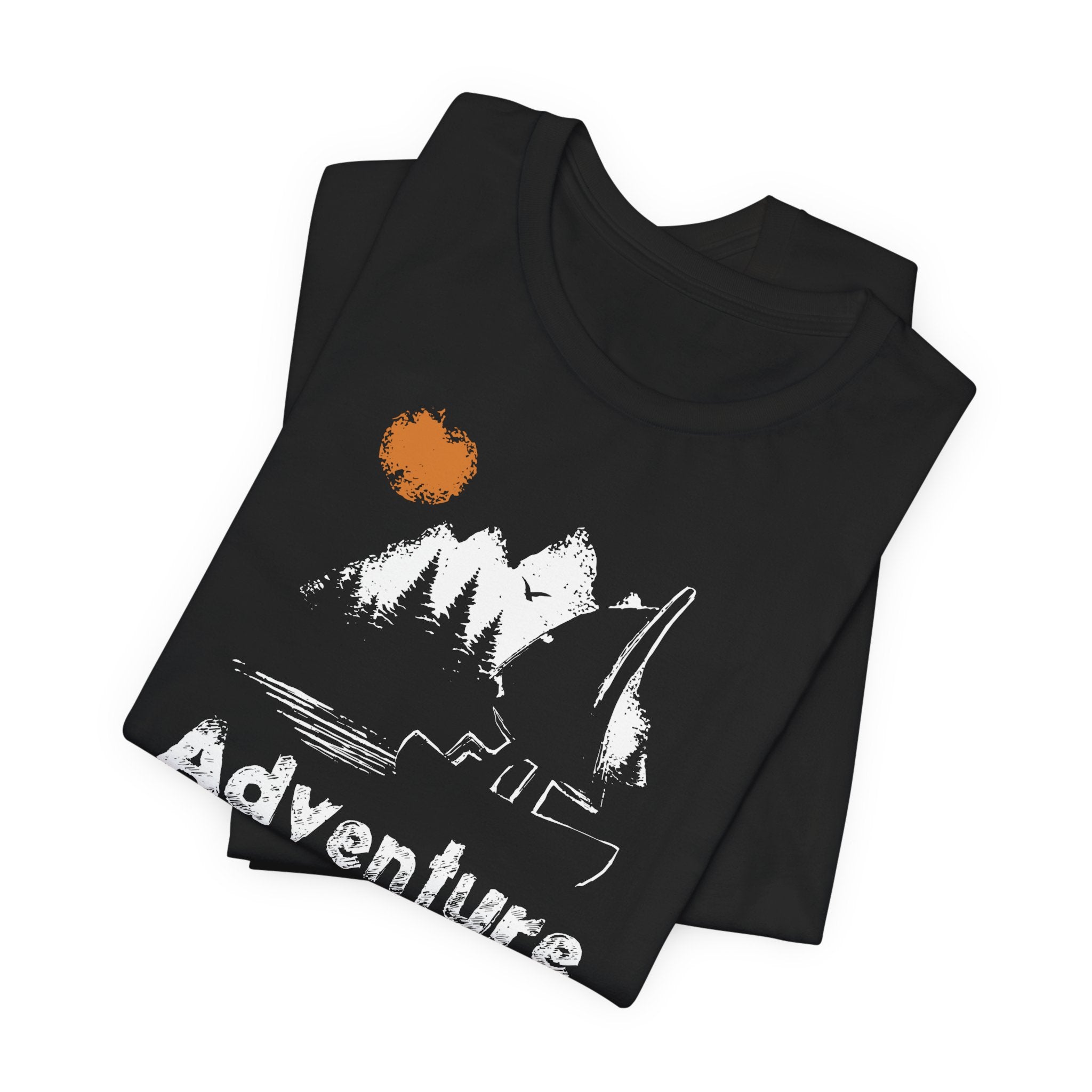 Black Adventure T-Shirt – Canoe, Forest & Sunset Design – Hiking Gift UK