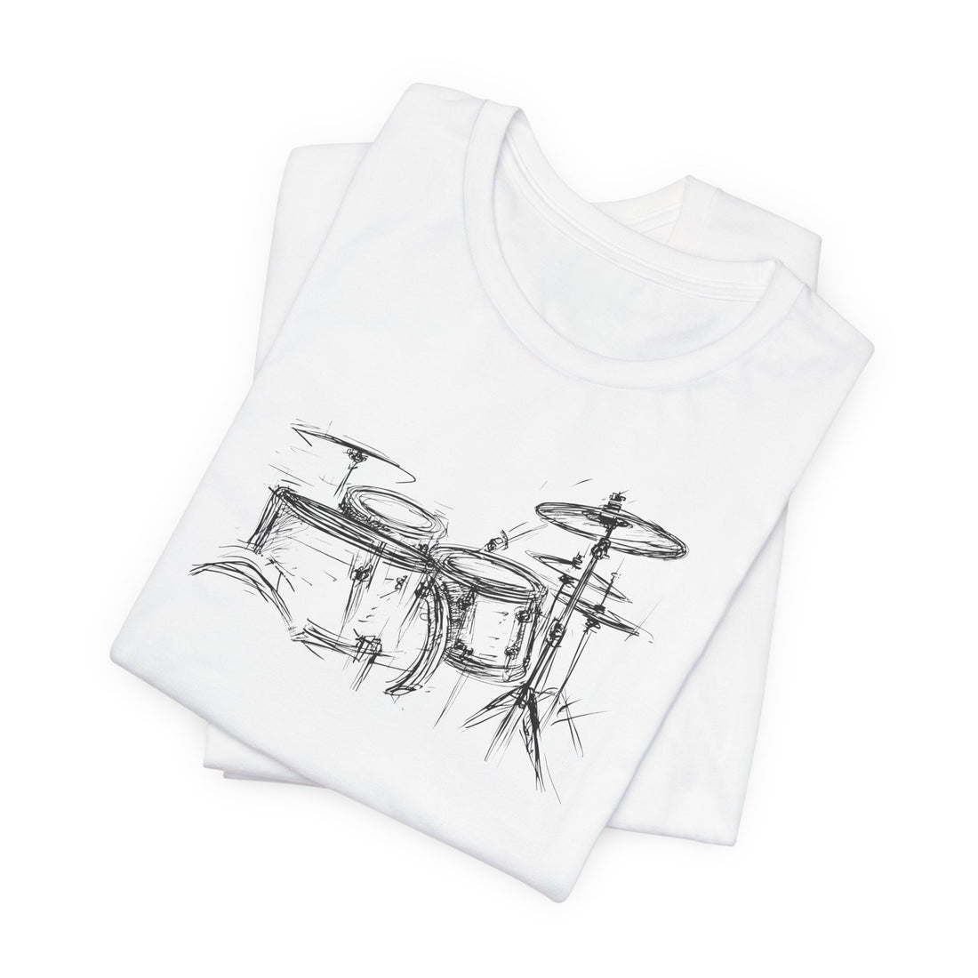 Drum Set Sketch T-Shirt | White Cotton Tee with Artistic Drum Kit Design | Stylish Musician-Inspired Unisex Shirt