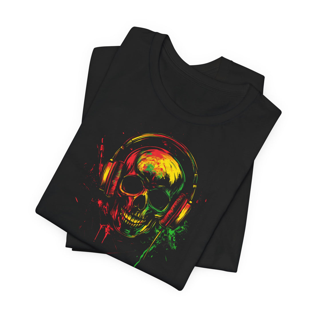 Vibrant Skull with Headphones T-Shirt | Black Cotton Unisex Tee with Colorful Skull Design | Perfect for Music and Art Lovers