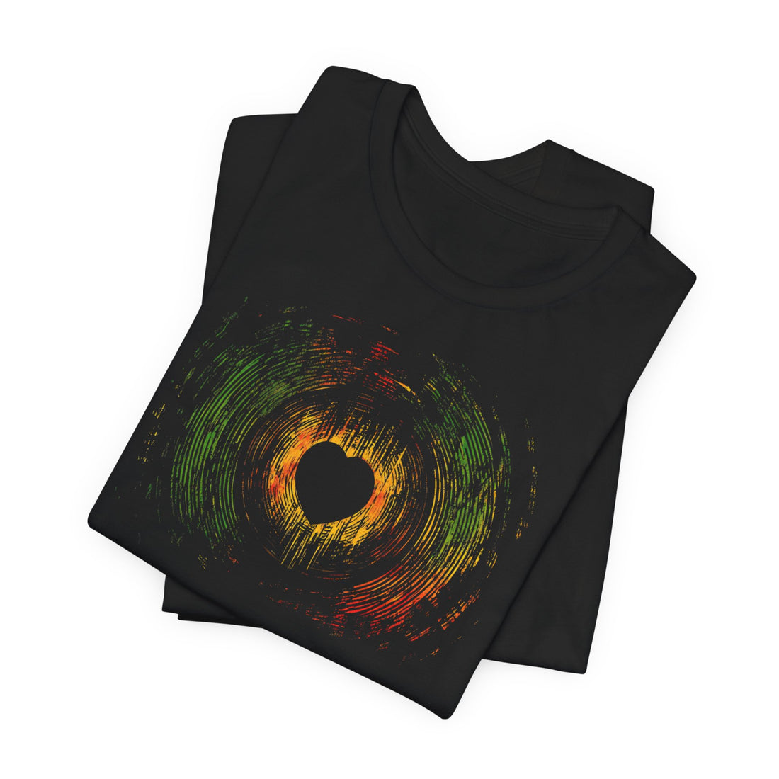 Rasta Heartbeat T-Shirt | Reggae Vibes Tee | Colorful Vinyl Record Design | Gift for Music Lovers | Unique Artistic Black T-Shirt