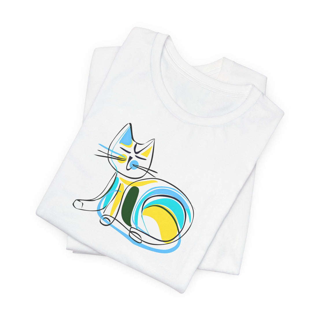 Abstract Cat T-Shirt | White Cotton Tee with Artistic Colorful Cat Design | Stylish and Comfortable Unisex Shirt for Cat Lovers