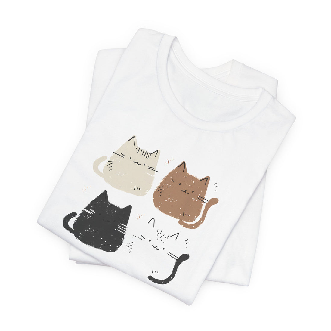 Cute Cat Faces T-Shirt | White Cotton Tee with Adorable Multicolor Cat Design | Stylish and Comfortable Unisex Shirt for Cat Lovers