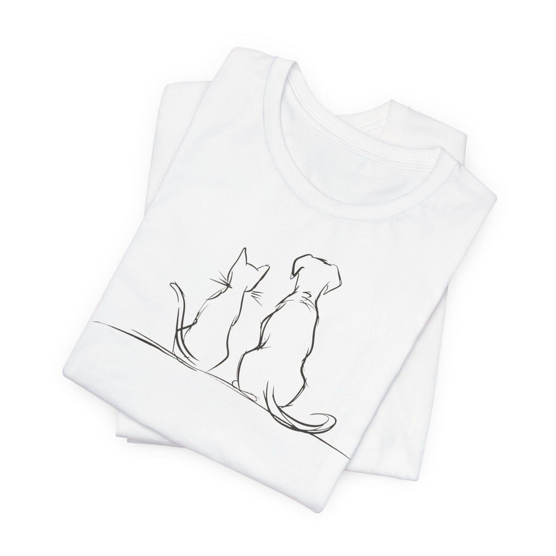 Cat and Dog Friendship T-shirt | Minimalist Pet Design | Animal Lover Gift Tee