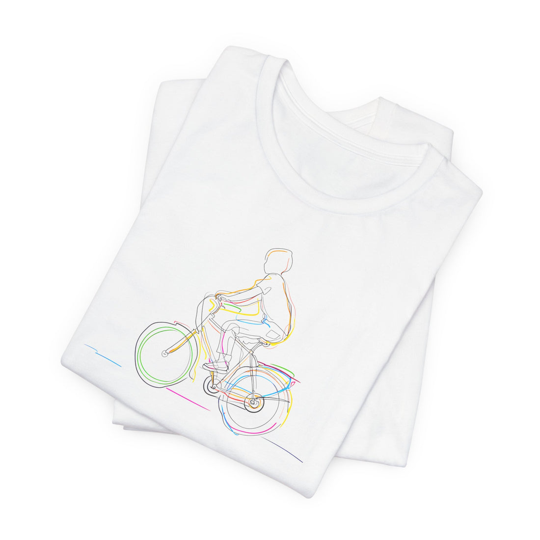 Cyclist Line Art T-Shirt | White Cotton Tee with Minimalist Bicycle Design | Stylish and Comfortable Unisex Shirt for Bike Lovers