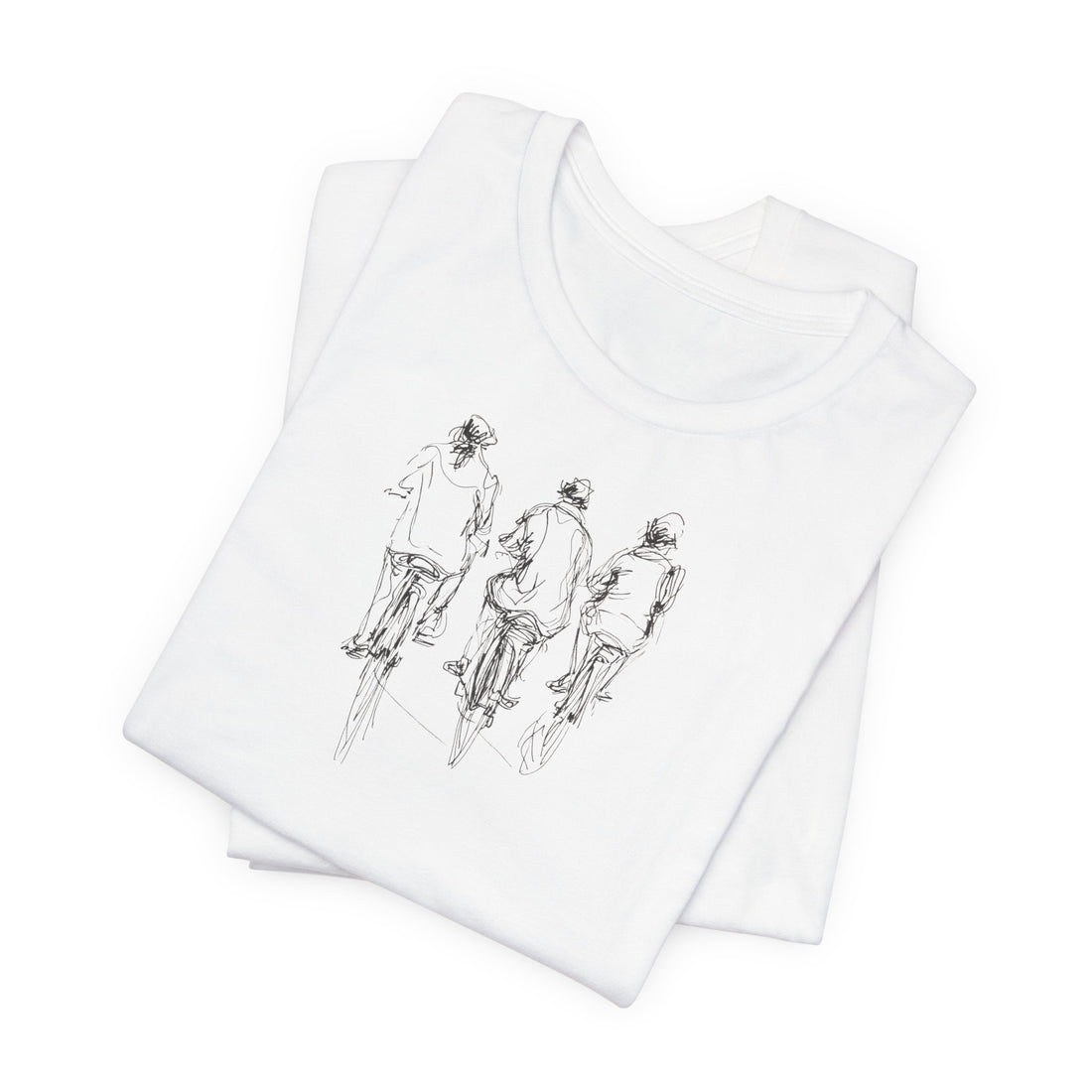 Sketch Cycling Trio T-Shirt | White Cotton Tee with Artistic Cyclist Design | Casual Unisex Shirt for Everyday Wear