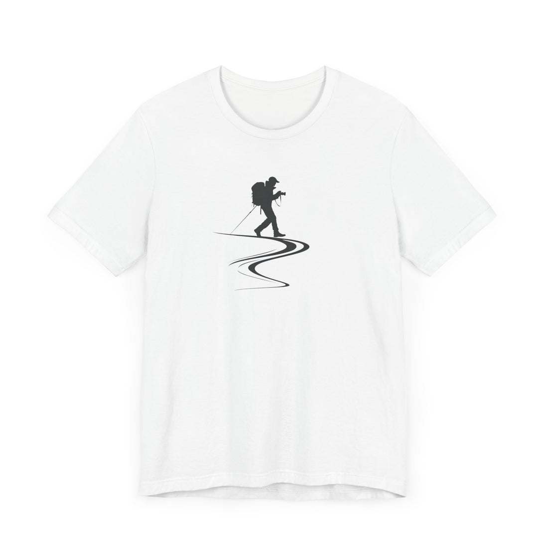 Hiking Adventure T-Shirt | White Cotton Tee with Minimalist Hiker Design | Stylish and Comfortable Unisex Shirt for Outdoor Enthusiasts