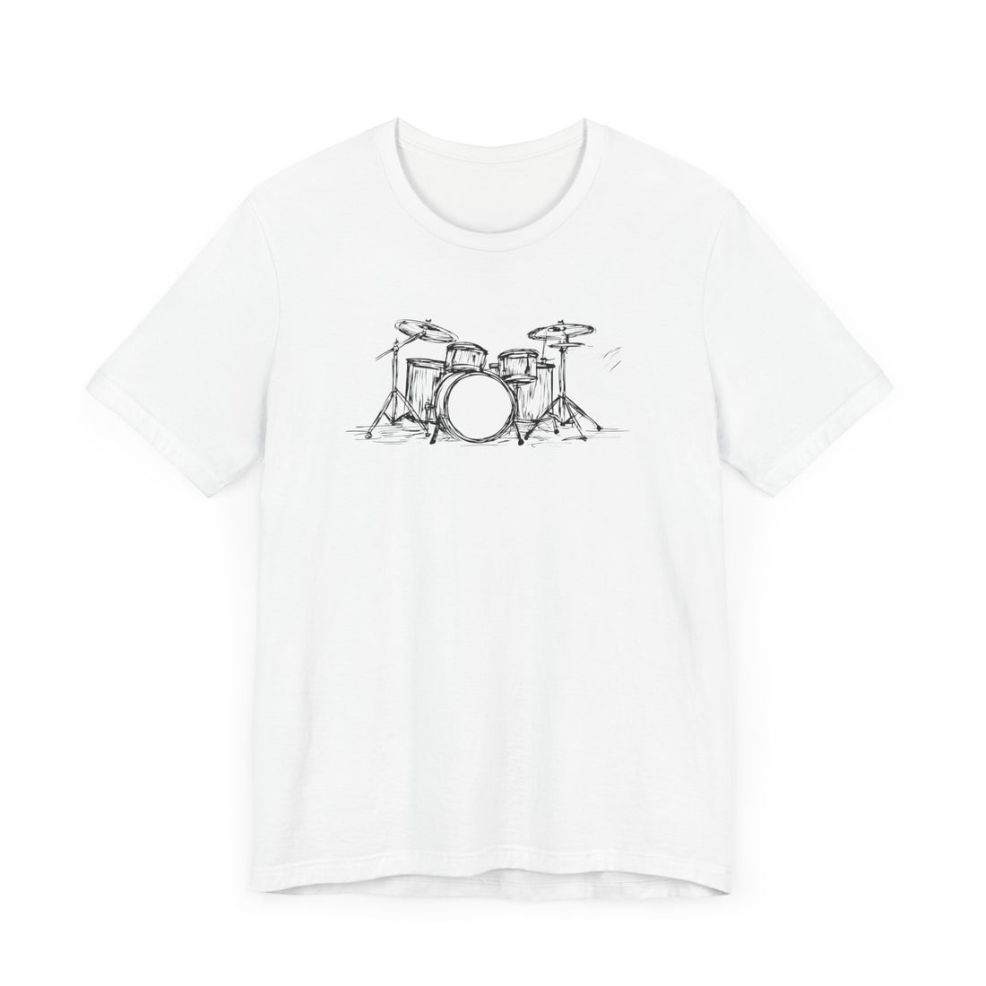 Hand-Drawn Drum Kit T-Shirt | White Cotton Unisex Tee with Artistic Music Design | Perfect for Drummers & Music Lovers