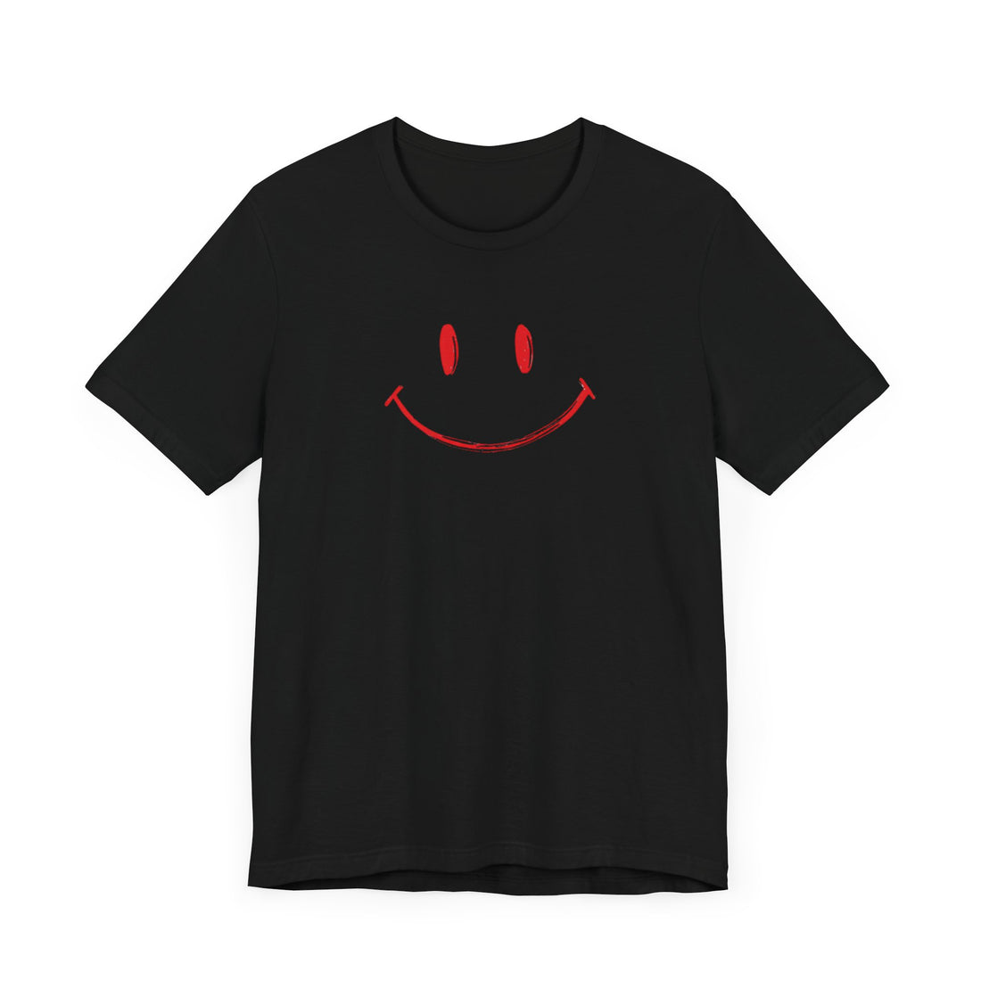 Red Smiley Face T-Shirt | Black Cotton Tee with Minimalist Hand-Drawn Smile Design | Comfortable and Stylish Unisex Shirt