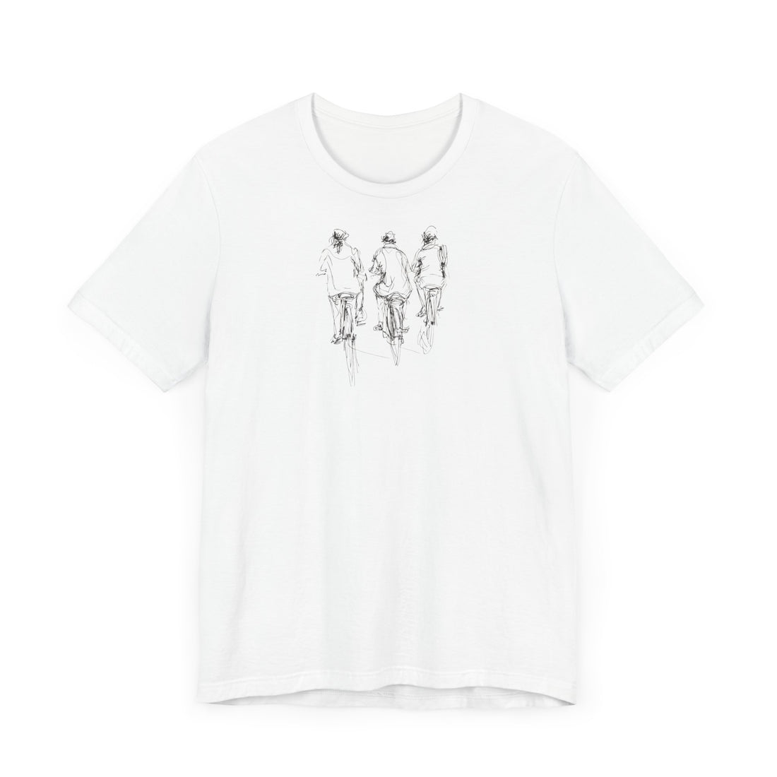 Sketch Cycling Trio T-Shirt | White Cotton Tee with Artistic Cyclist Design | Casual Unisex Shirt for Everyday Wear