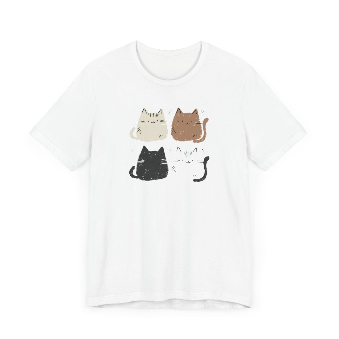 Cute Cat Faces T-Shirt | White Cotton Tee with Adorable Multicolor Cat Design | Stylish and Comfortable Unisex Shirt for Cat Lovers