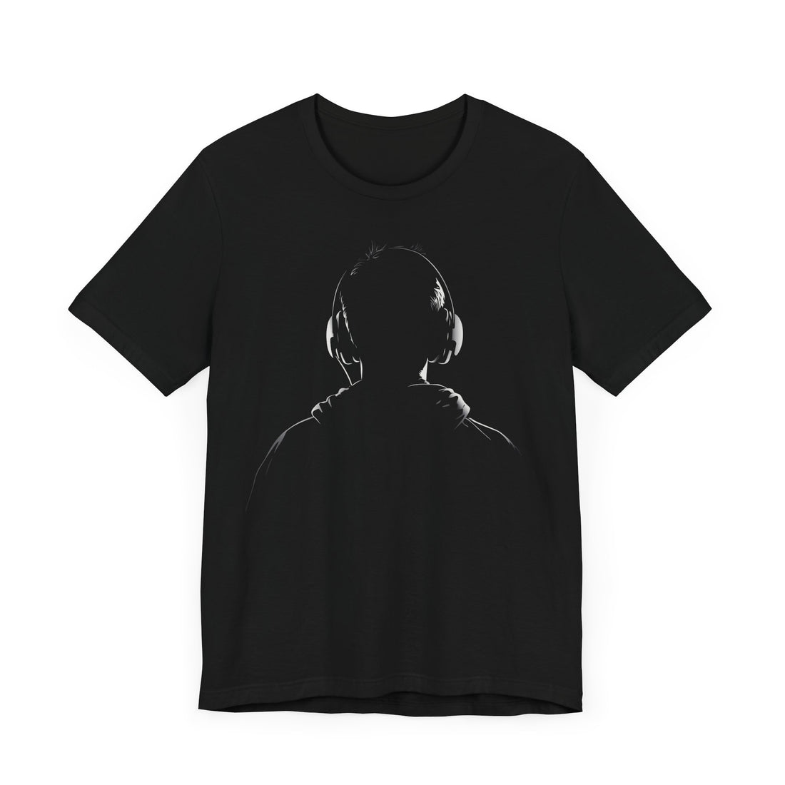 Silhouette Music Lover T-Shirt | Black Cotton Tee with Minimalist Headphones Design | Stylish Unisex Graphic Shirt