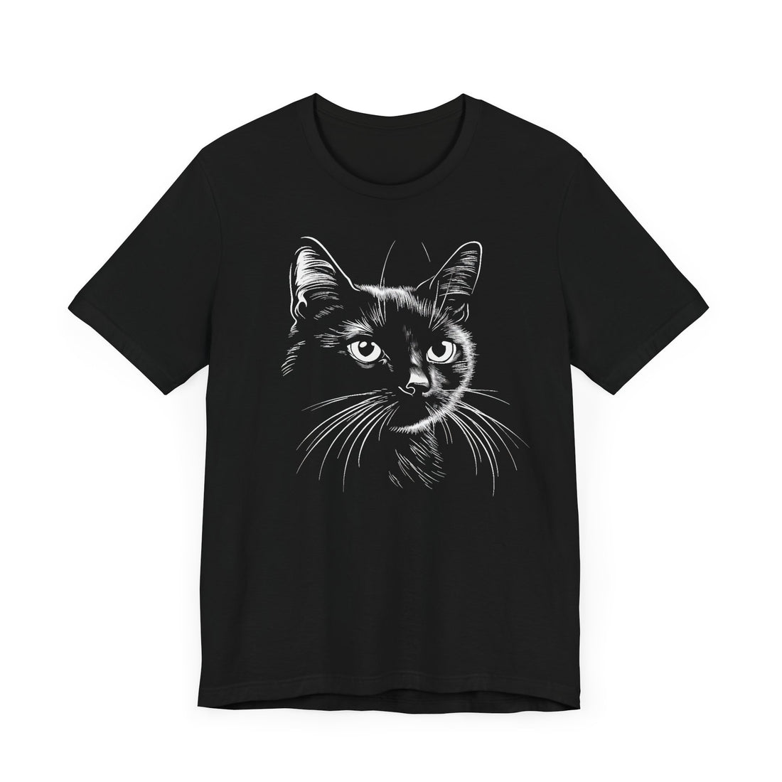 Black Cat Graphic T-Shirt | Artistic Cat Head Design on Black Cotton Tee | Comfortable and Stylish Unisex Shirt for Men and Women