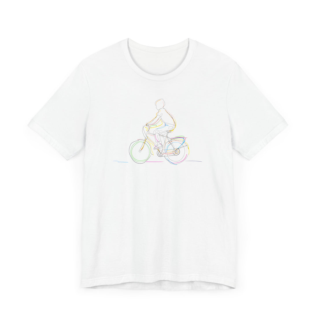 Cyclist Line Art T-Shirt | White Cotton Tee with Minimalist Bicycle Design | Stylish and Comfortable Unisex Shirt for Bike Lovers