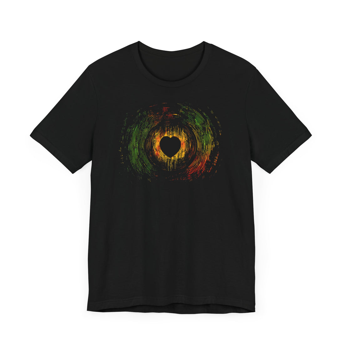 Rasta Heartbeat T-Shirt | Reggae Vibes Tee | Colorful Vinyl Record Design | Gift for Music Lovers | Unique Artistic Black T-Shirt