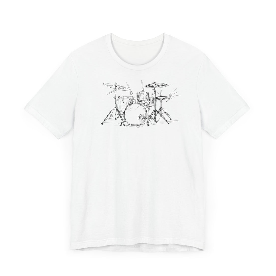 Drum Set Sketch T-Shirt | White Cotton Tee with Artistic Hand-Drawn Drum Design | Unisex Music Lover's Shirt