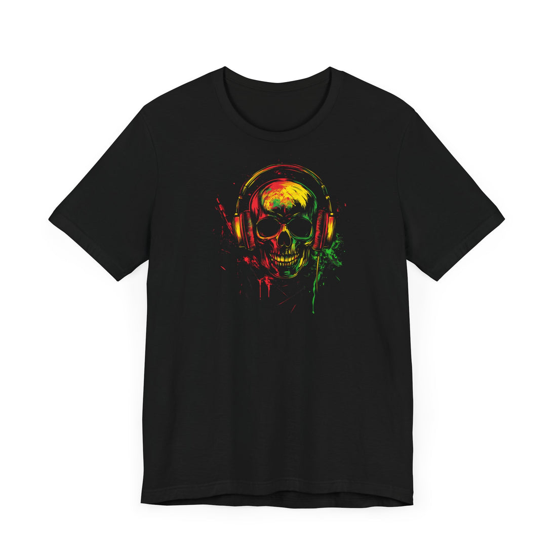 Vibrant Skull with Headphones T-Shirt | Black Cotton Unisex Tee with Colorful Skull Design | Perfect for Music and Art Lovers