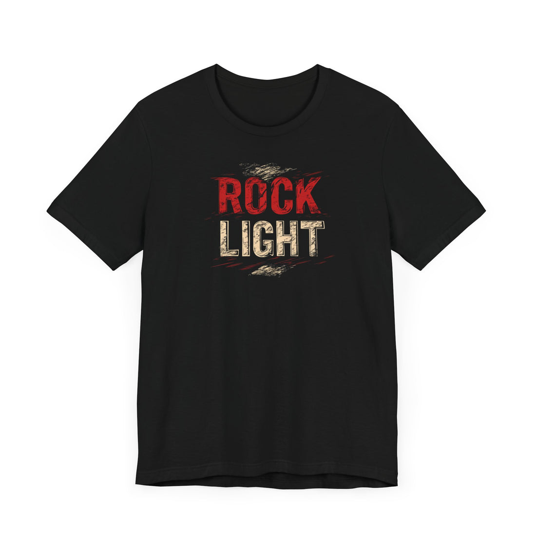 Rock Light T-Shirt | Black Cotton Tee with Distressed Red and White Text Design | Stylish and Comfortable Unisex Shirt