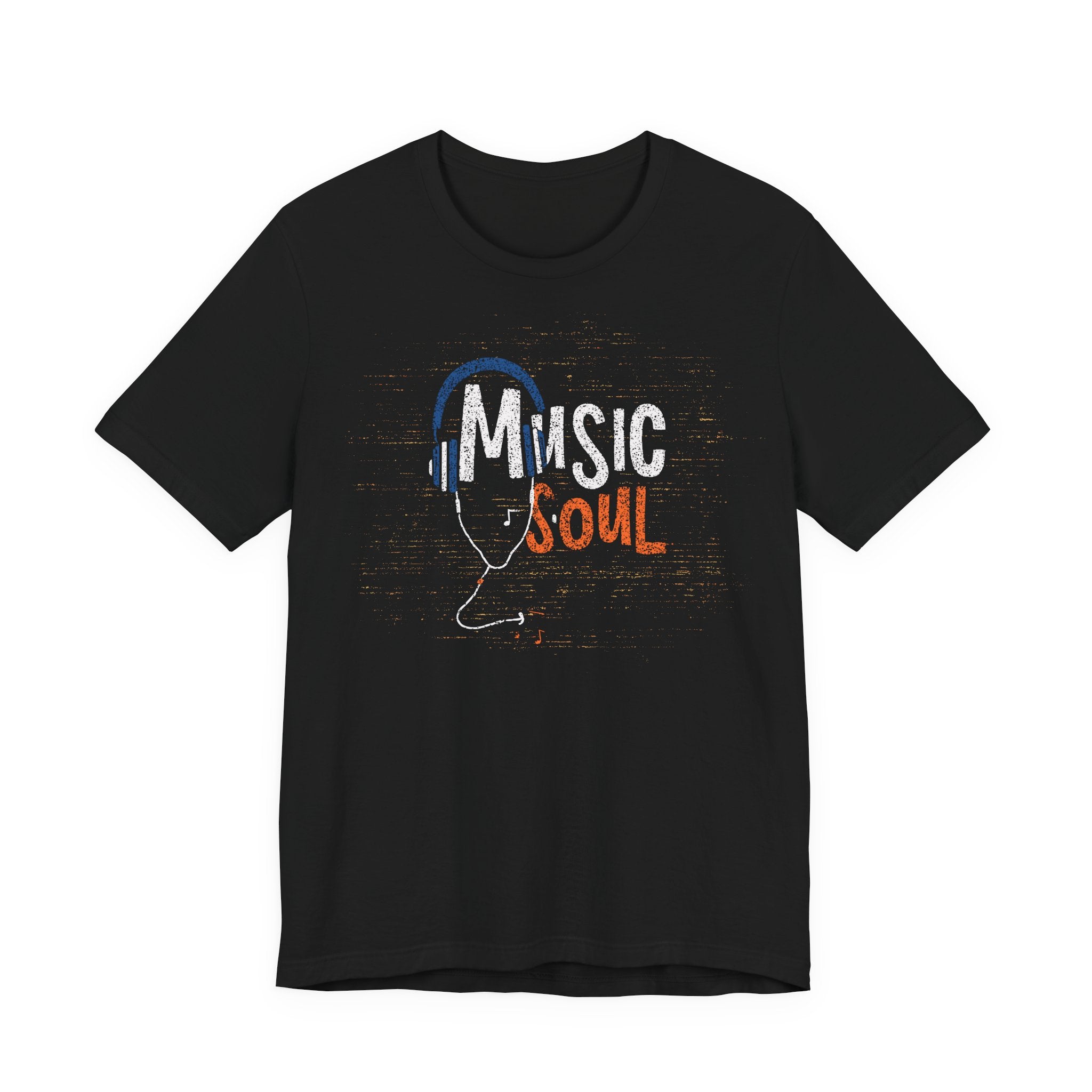 Black t-shirt with 'Music Soul' design on a white background