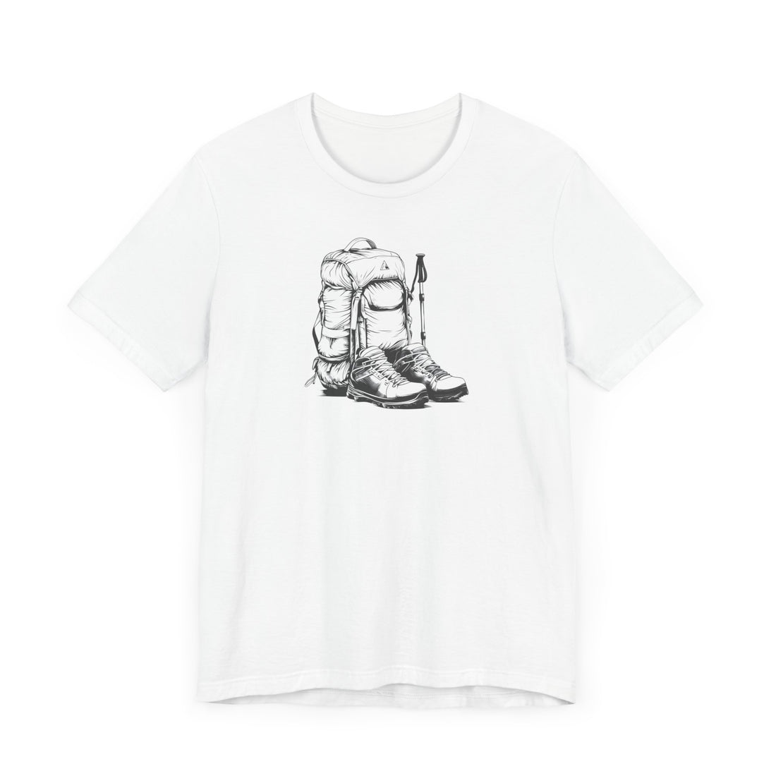 Adventure Backpack & Hiking Boots T-shirt | Outdoor Gear Illustration | Perfect Tee for Hikers and Nature Lovers