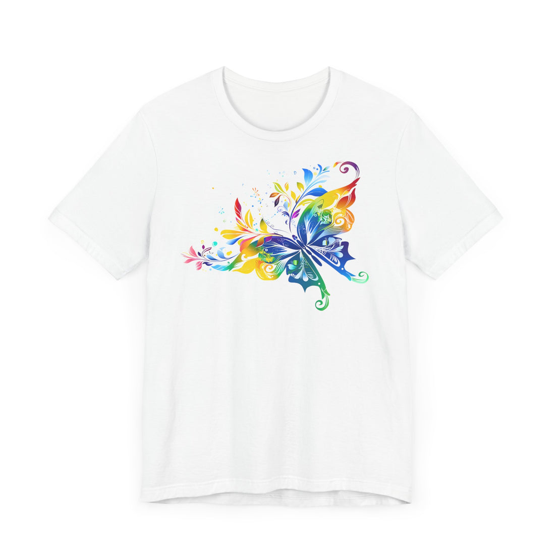 Colorful Butterfly T-Shirt | White Cotton Tee with Vibrant Butterfly Design | Stylish and Comfortable Unisex Shirt for Nature Lovers