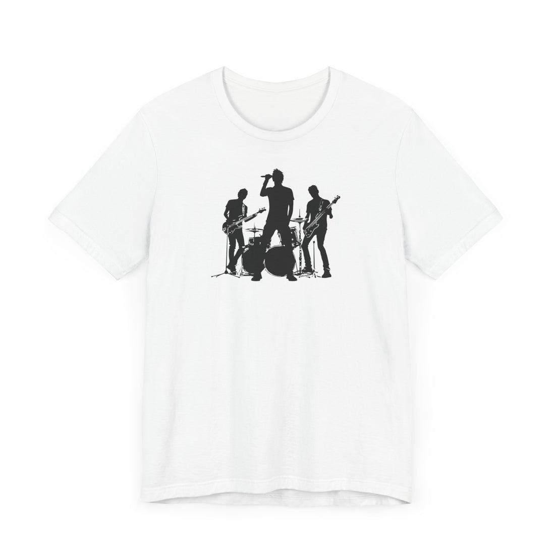 Band Silhouette T-Shirt | White Cotton Tee with Black Music Band Design | Stylish and Comfortable Unisex Shirt