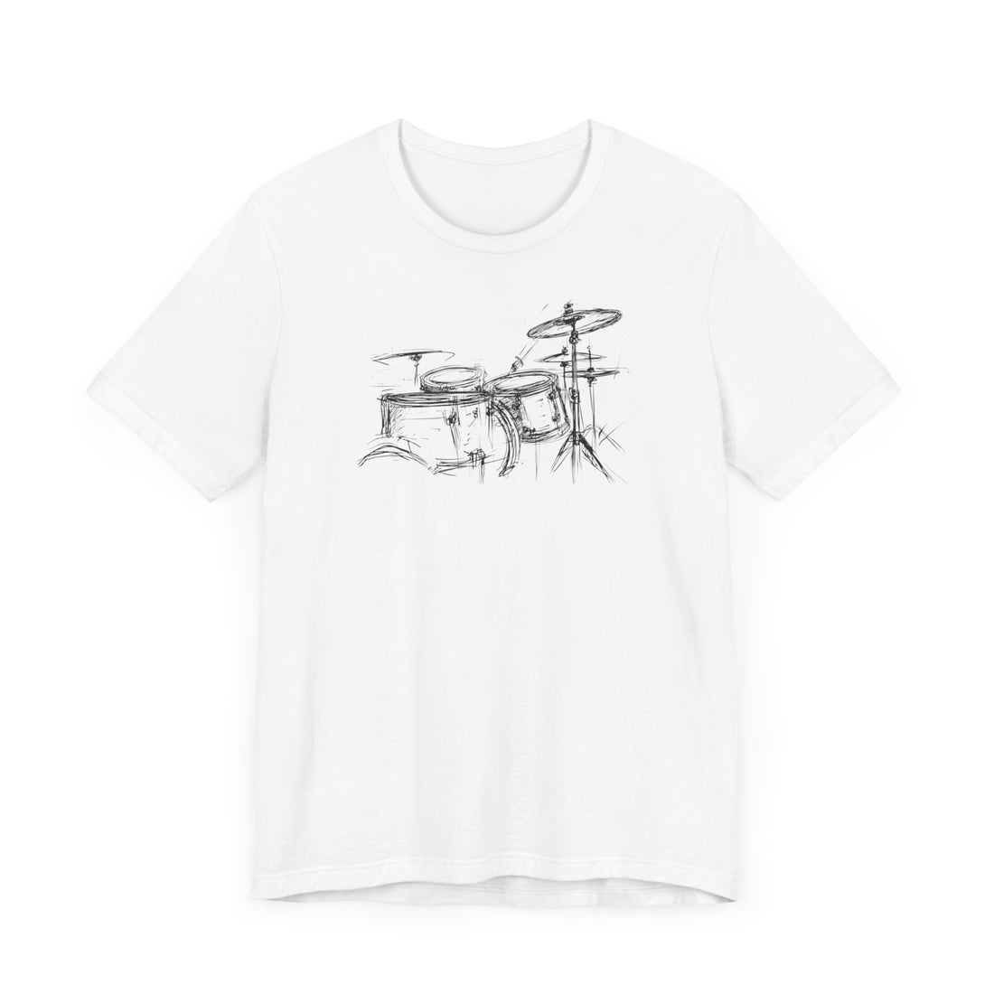 Drum Set Sketch T-Shirt | White Cotton Tee with Artistic Drum Kit Design | Stylish Musician-Inspired Unisex Shirt