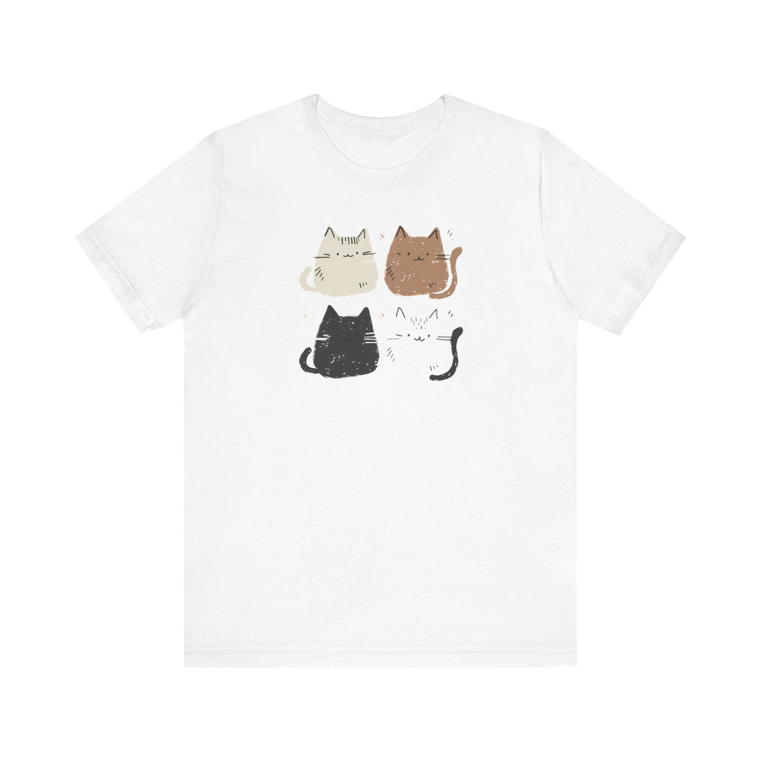 Cute Cat Faces T-Shirt | White Cotton Tee with Adorable Multicolor Cat Design | Stylish and Comfortable Unisex Shirt for Cat Lovers