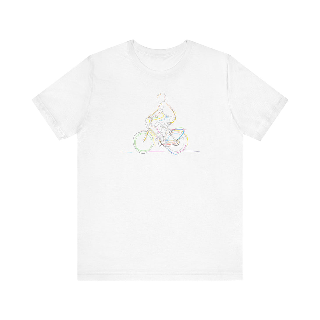 Cyclist Line Art T-Shirt | White Cotton Tee with Minimalist Bicycle Design | Stylish and Comfortable Unisex Shirt for Bike Lovers