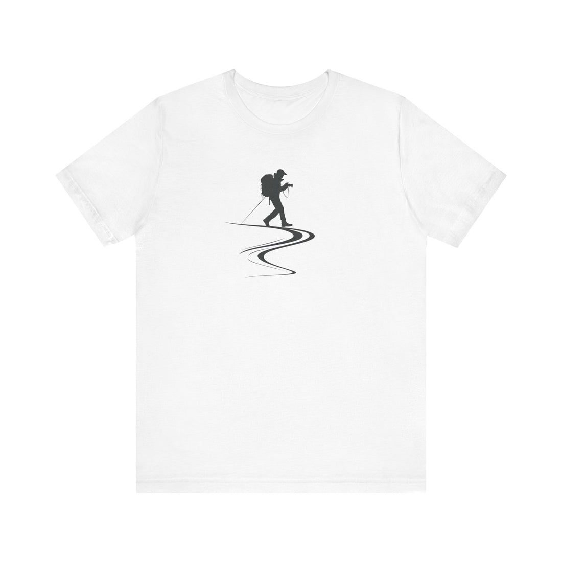 Hiking Adventure T-Shirt | White Cotton Tee with Minimalist Hiker Design | Stylish and Comfortable Unisex Shirt for Outdoor Enthusiasts