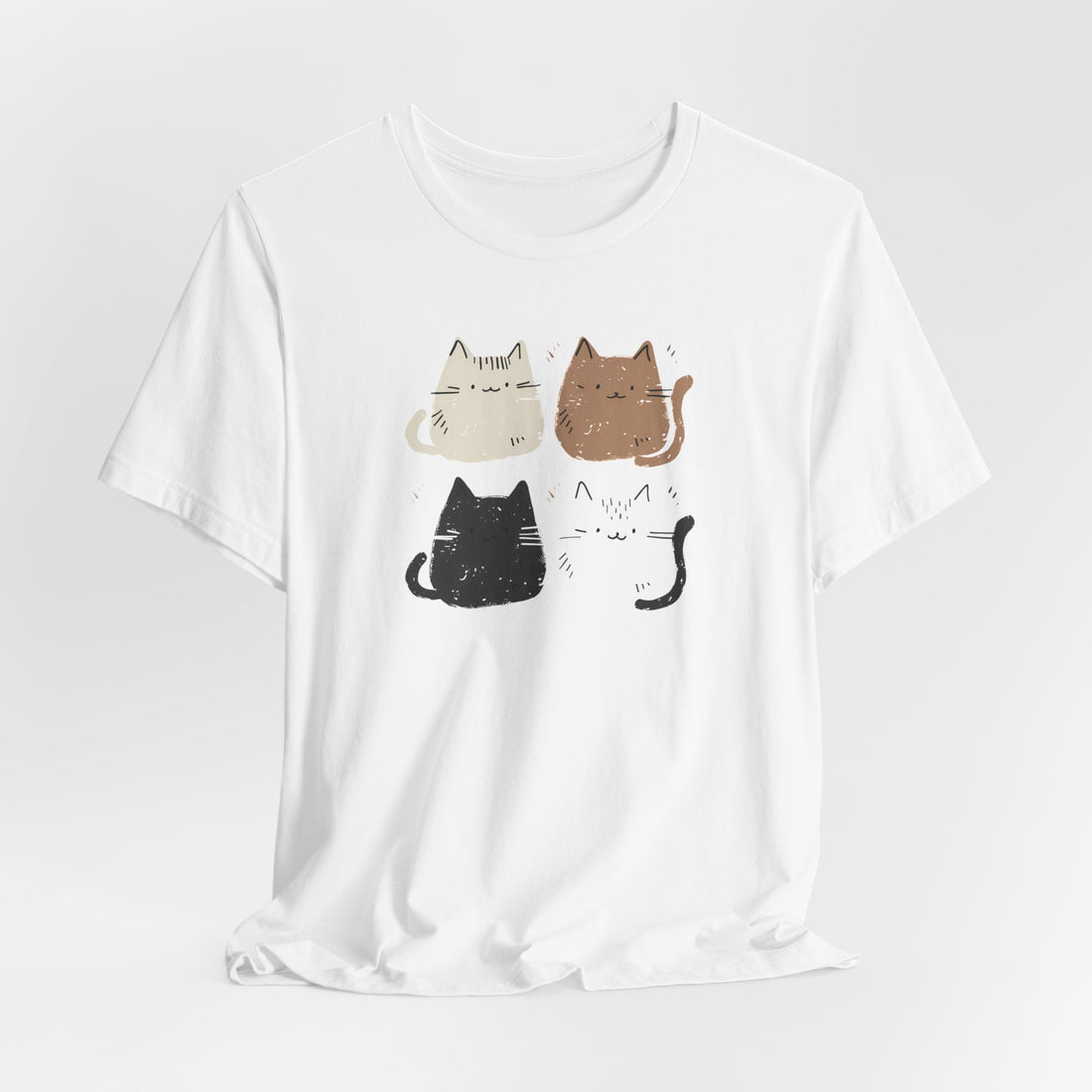 Cute Cat Faces T-Shirt | White Cotton Tee with Adorable Multicolor Cat Design | Stylish and Comfortable Unisex Shirt for Cat Lovers