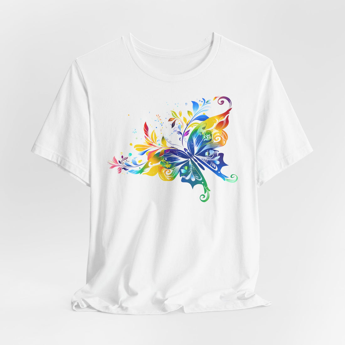 Colorful Butterfly T-Shirt | White Cotton Tee with Vibrant Butterfly Design | Stylish and Comfortable Unisex Shirt for Nature Lovers