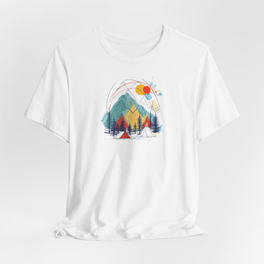 Colorful Mountain Adventure T-shirt | Abstract Nature Design | Outdoor Camping Graphic Tee