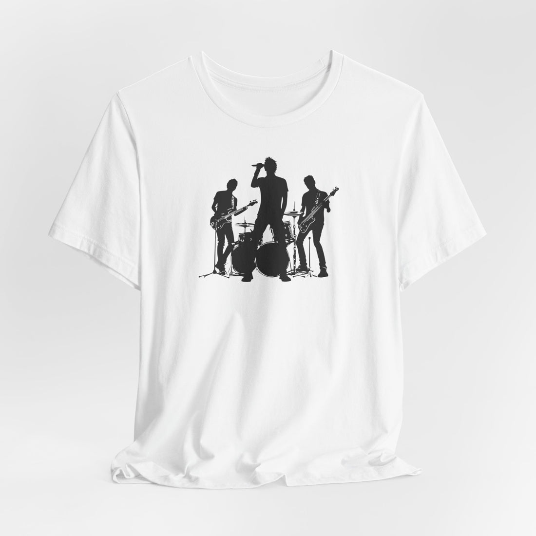 Band Silhouette T-Shirt | White Cotton Tee with Black Music Band Design | Stylish and Comfortable Unisex Shirt