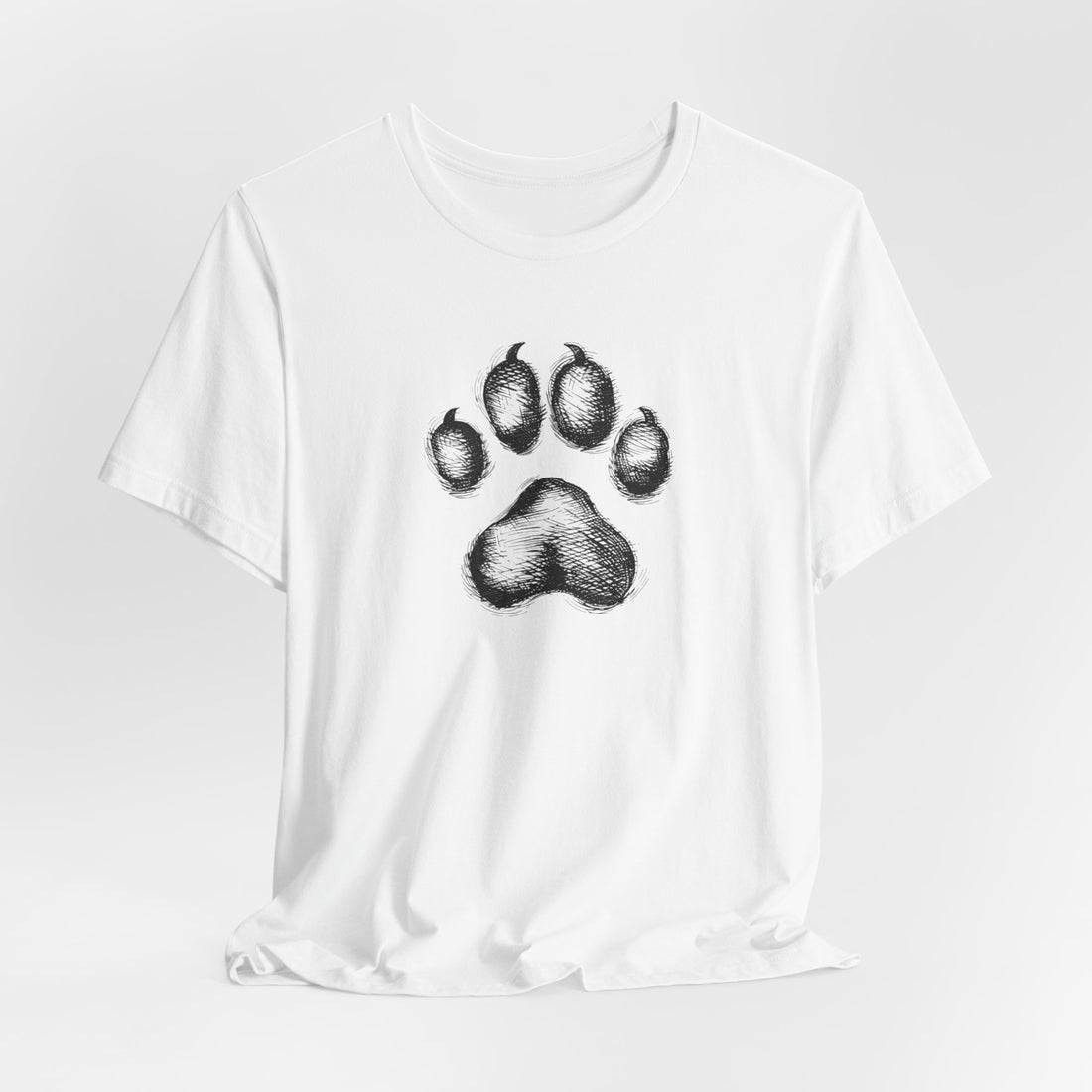 Paw Print T-Shirt | White Cotton Tee with Detailed Black Paw Design | Stylish and Comfortable Unisex Shirt for Animal Lovers