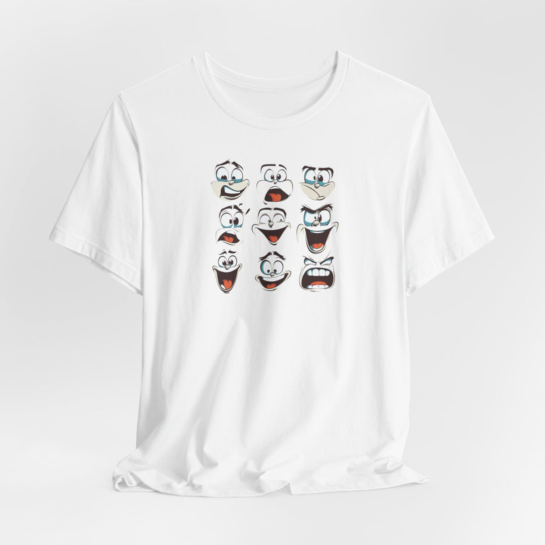 Funny Cartoon Faces T-Shirt – Animated Expressions Graphic Tee, 100% Cotton Unisex Casual Shirt for Women and Men, Lightweight and Playful Everyday Wear