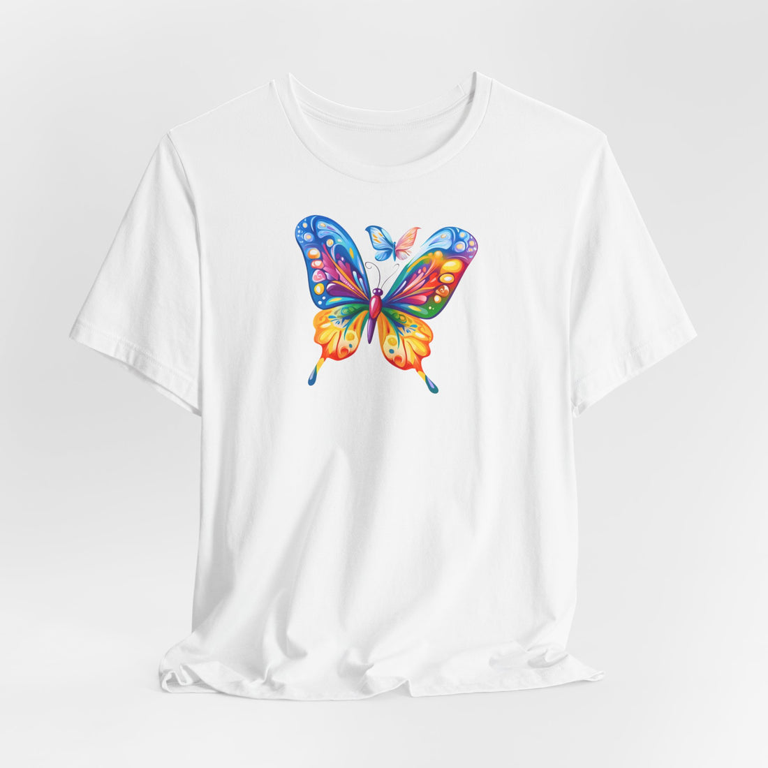 Colorful Butterfly Graphic T-Shirt | 100% Cotton White Tee with Vibrant Butterfly Design | Stylish and Comfortable Unisex Shirt