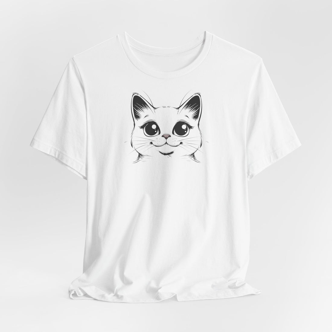 Cute Big-Eyed Cat T-shirt | Adorable Feline Art Design | Casual Animal Lover Tee